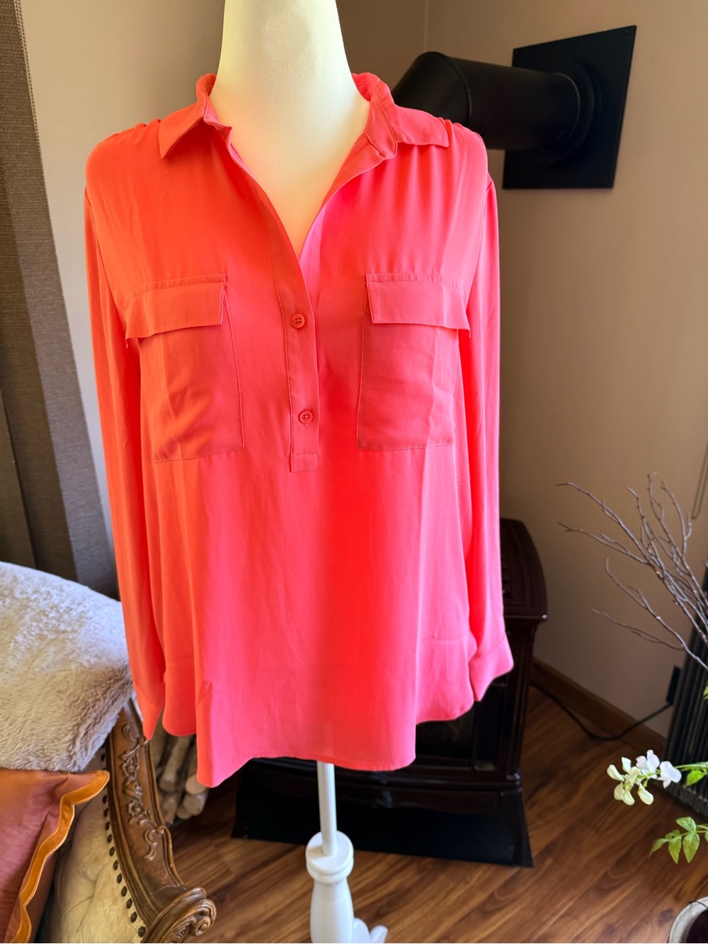Ann Taylor Coral Button-Front Pullover Blouse